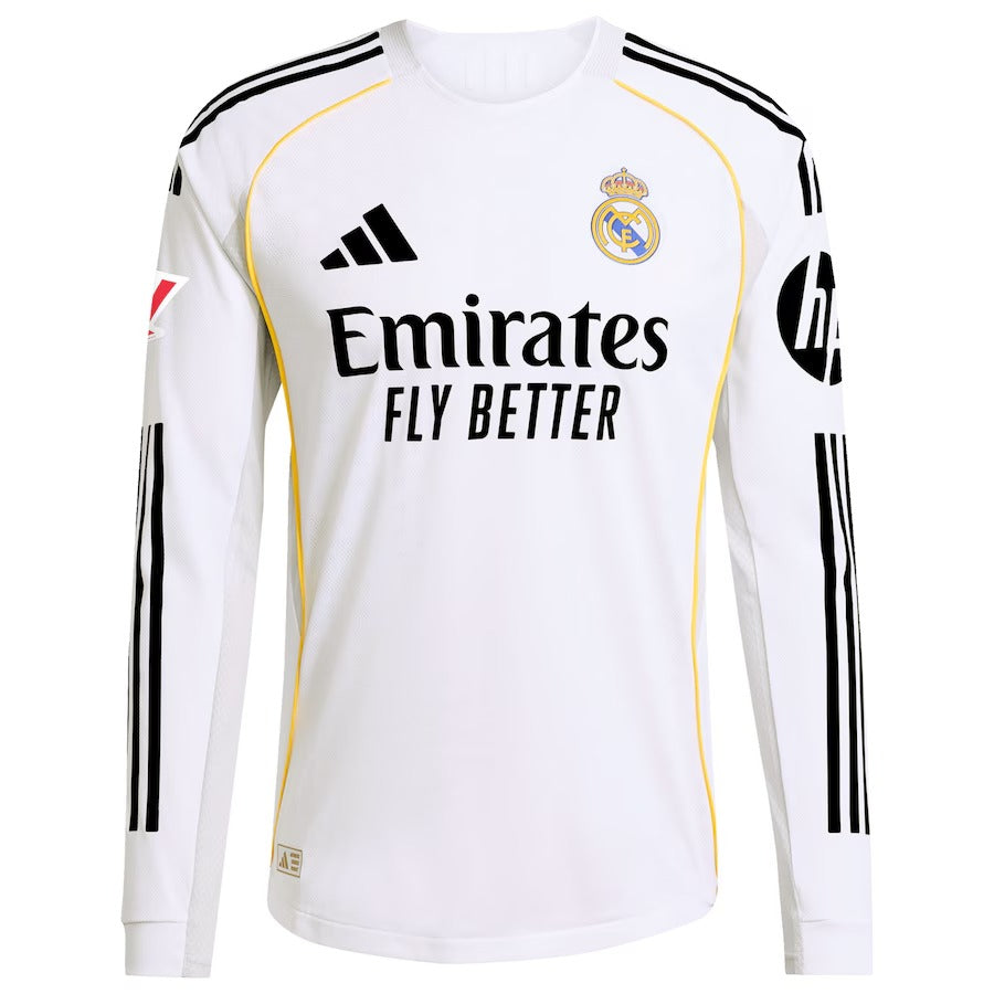 Kylian Mbappé Real Madrid adidas 2025/26 Home Long Sleeve Soccer Shirt - White