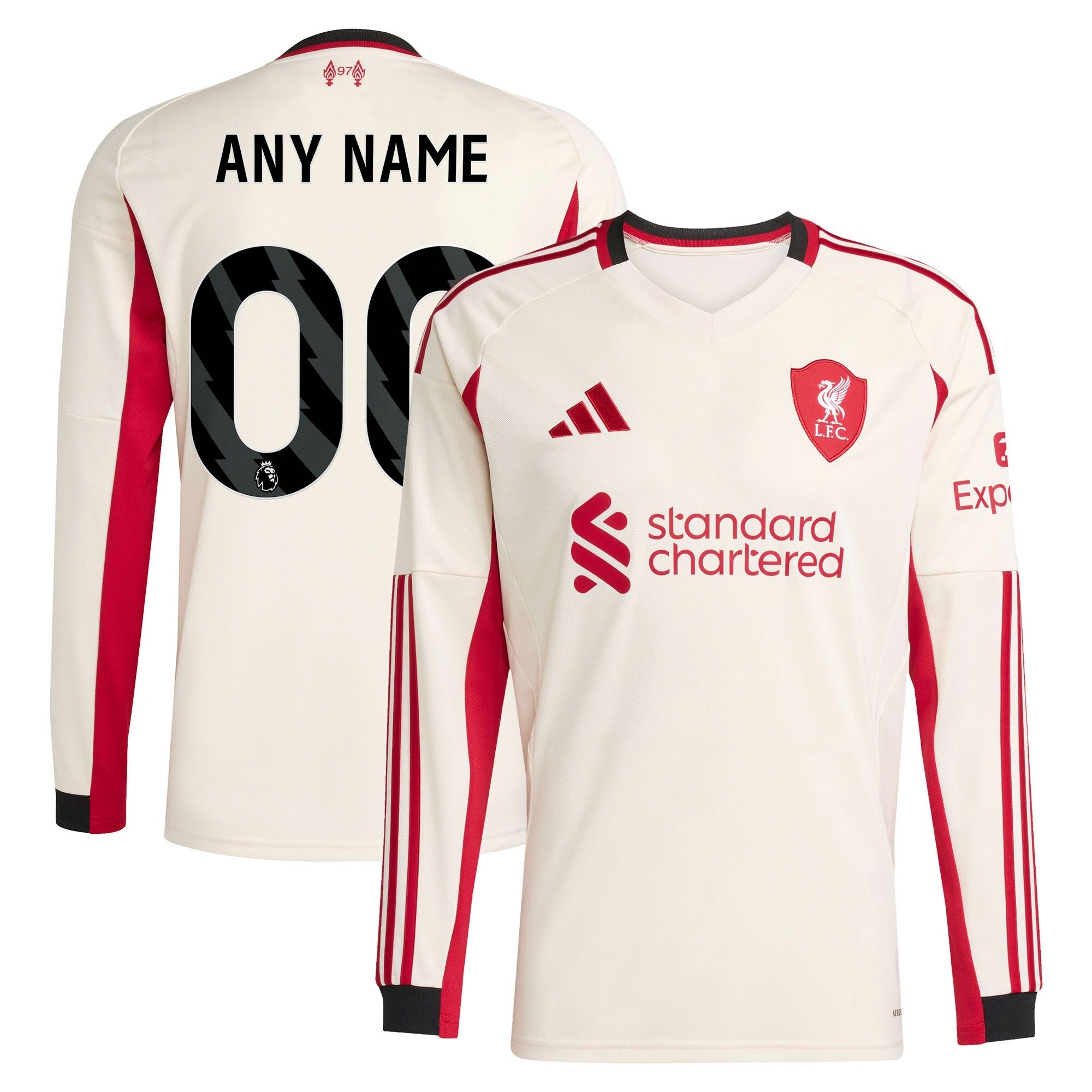 Liverpool adidas 2025/26 Away Long Sleeve Custom Soccer Shirt - White