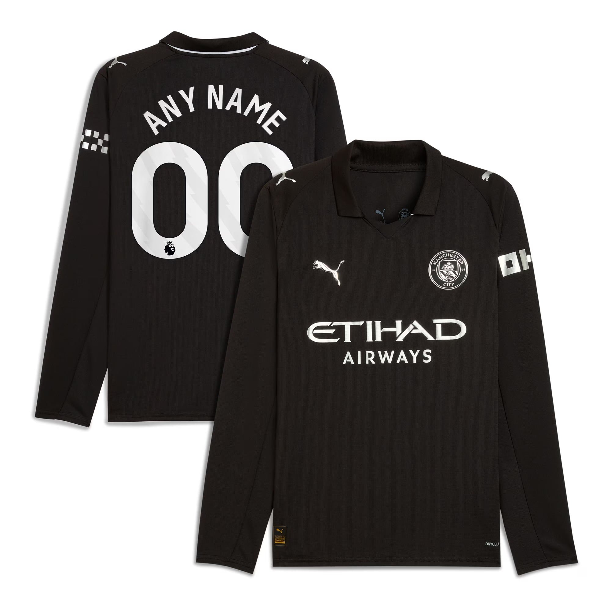 Manchester City Puma 2025/26 Away Long Sleeve Custom Soccer Shirt - Black