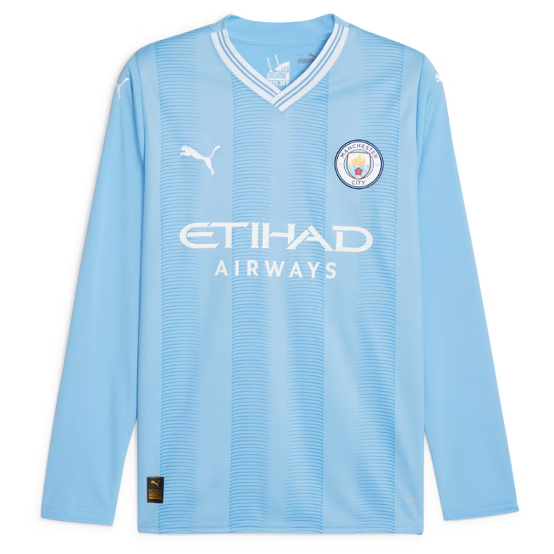 Manchester City Team 2023/24 Home Long Sleeve Custom Jersey - Sky Blue - Jersey Teams World