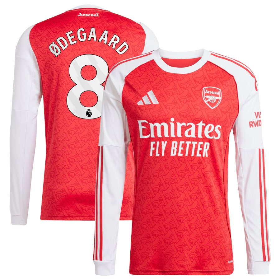 Martin Ødegaard Arsenal adidas 2025/26 Home Long Sleeve Player Soccer Shirt - Red