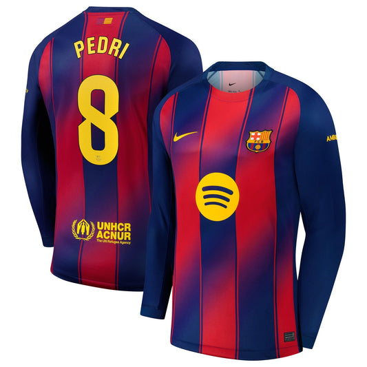 Pedri Barcelona 2025/26 Home Long Sleeve Shirt - Navy