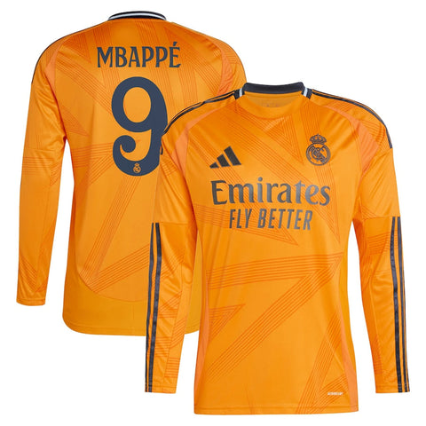 Real Madrid 2024/25 Away Long Sleeve Player Kylian Mbappé 9 Shirt - Orange