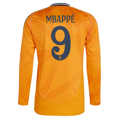 Real Madrid 2024/25 Away Long Sleeve Player Kylian Mbappé 9 Shirt - Orange