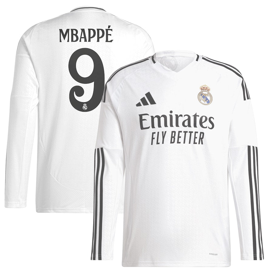 Real Madrid 2024/25 Home Long Sleeve Kylian Mbappé 9 Player Shirt - White