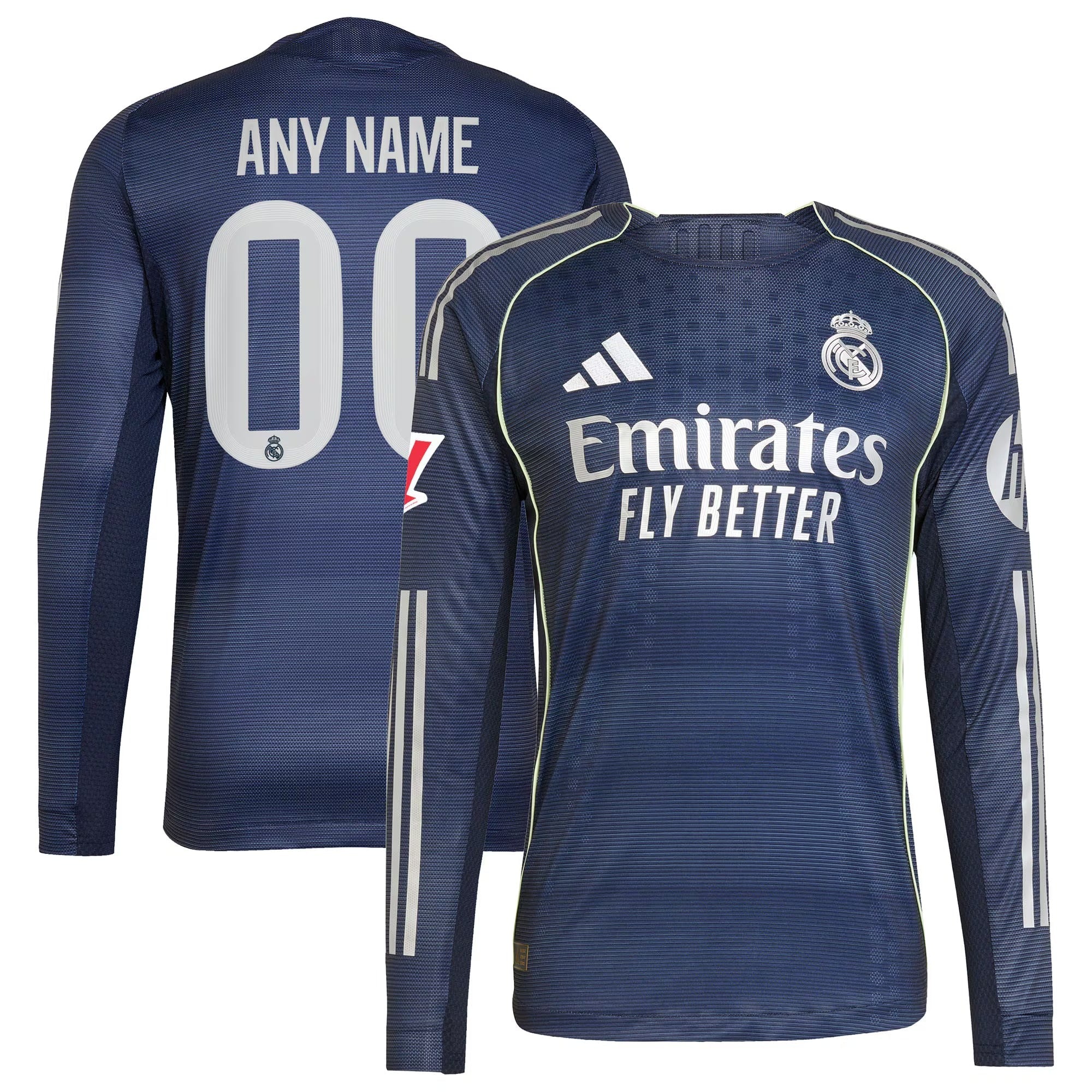 Real Madrid adidas 2025/26 Away Long Sleeve Custom Soccer Shirt - Blue