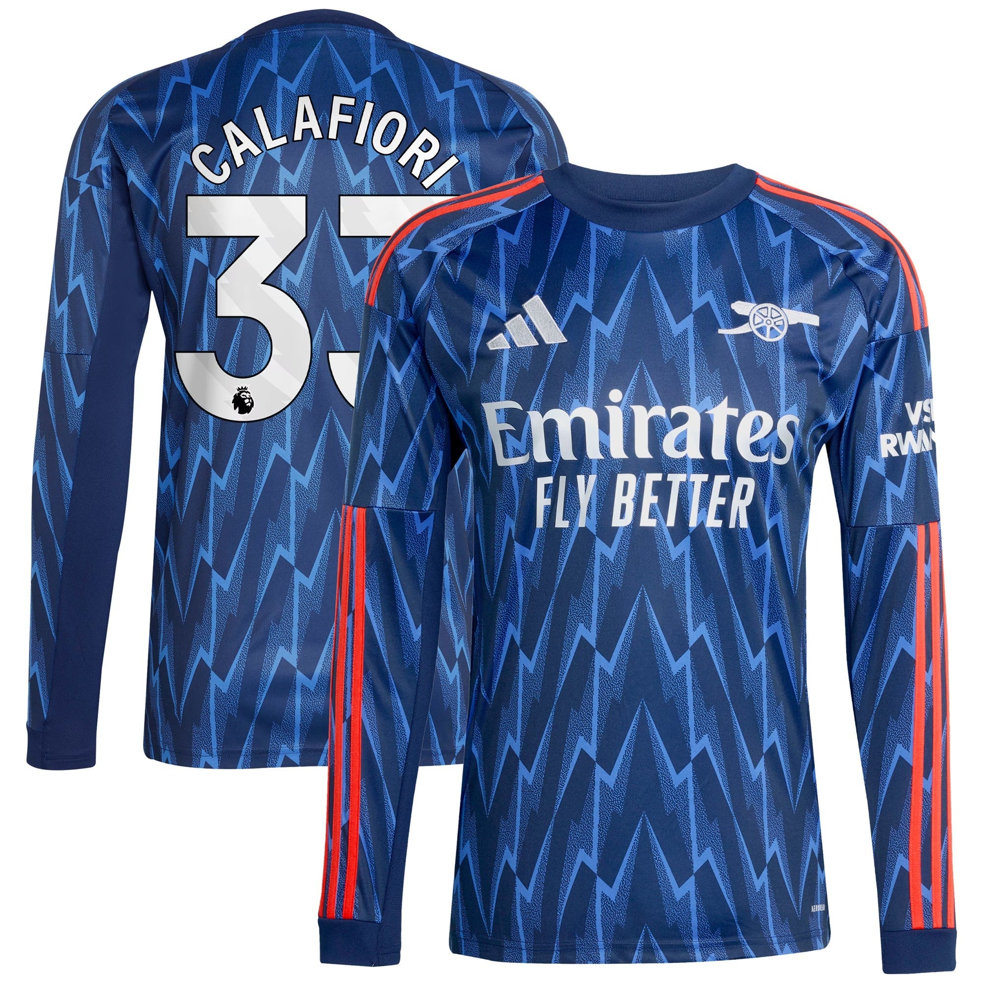 Riccardo Calafiori Arsenal adidas 2025/26 Away Long Sleeve Player Soccer Shirt - Blue
