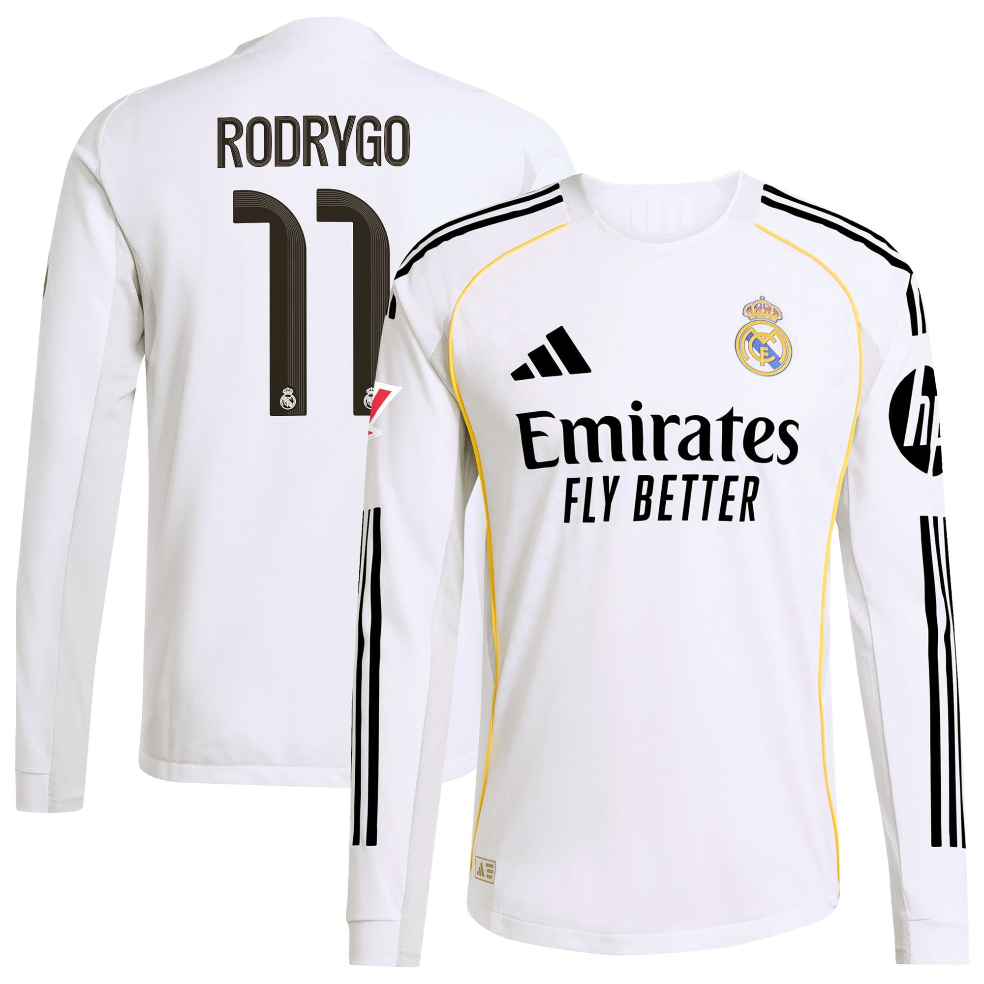 Rodrygo Real Madrid adidas 2025/26 Home Long Sleeve Soccer Shirt - White