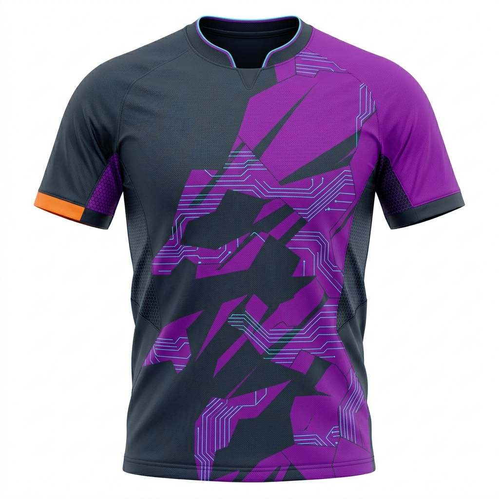 Soccer Intl™ Men's Fracture-Tech Soccer Jersey - Charcoal &amp; Purple Geometric Performance Kit