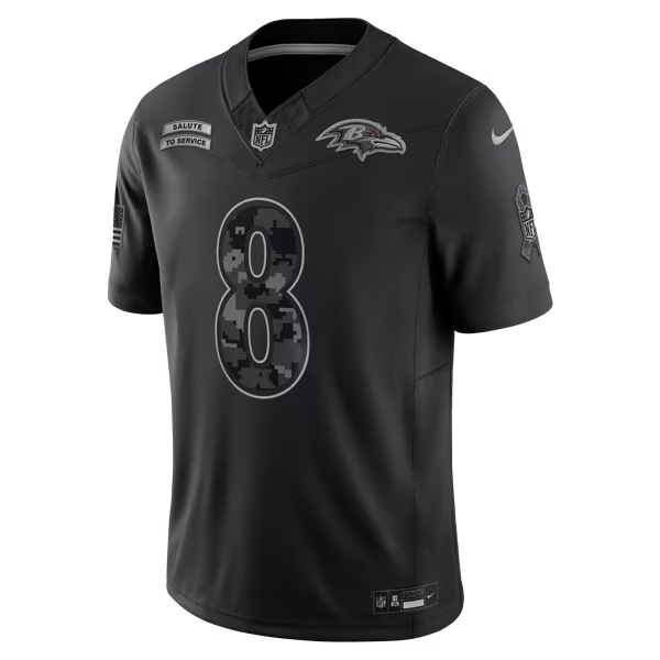 Lamar Jackson Baltimore Ravens Soccer Intl 2026 Salute to Service Stitched Limited Jersey - Black