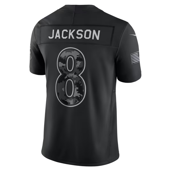 Lamar Jackson Baltimore Ravens Soccer Intl 2026 Salute to Service Stitched Limited Jersey - Black