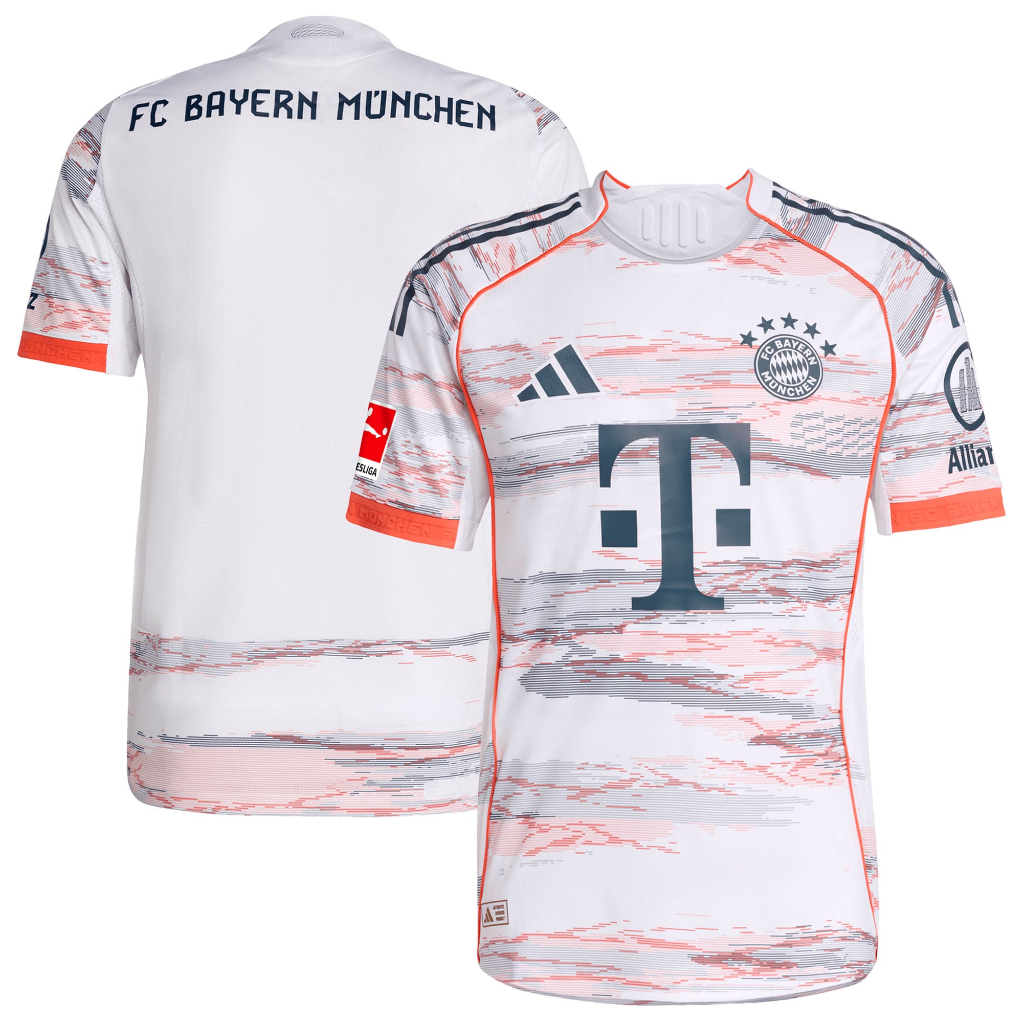 Bayern Munich 2026 away Adidas Custom jersey with white and coral camouflage design and FC Bayern Munchen text