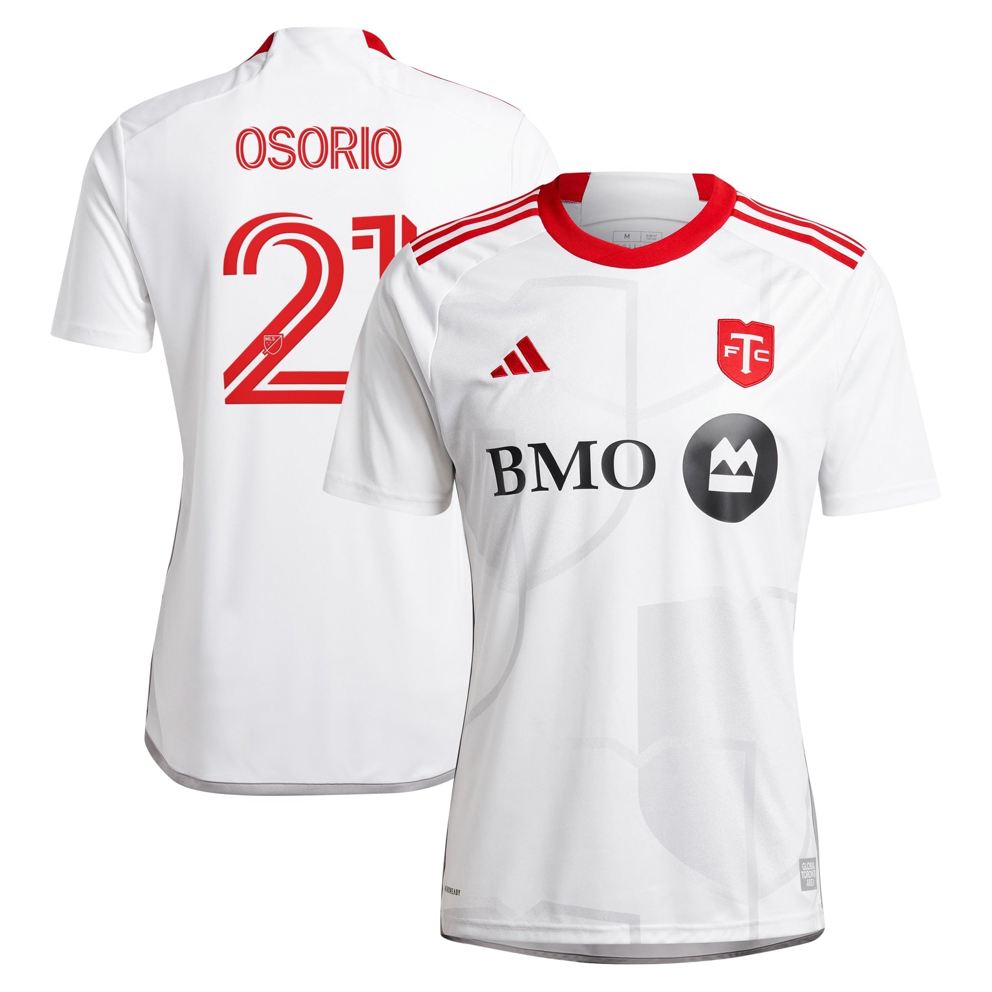 adidas Jonathan Osorio Toronto FC jersey 2025 in white with red accents and number 21 on back