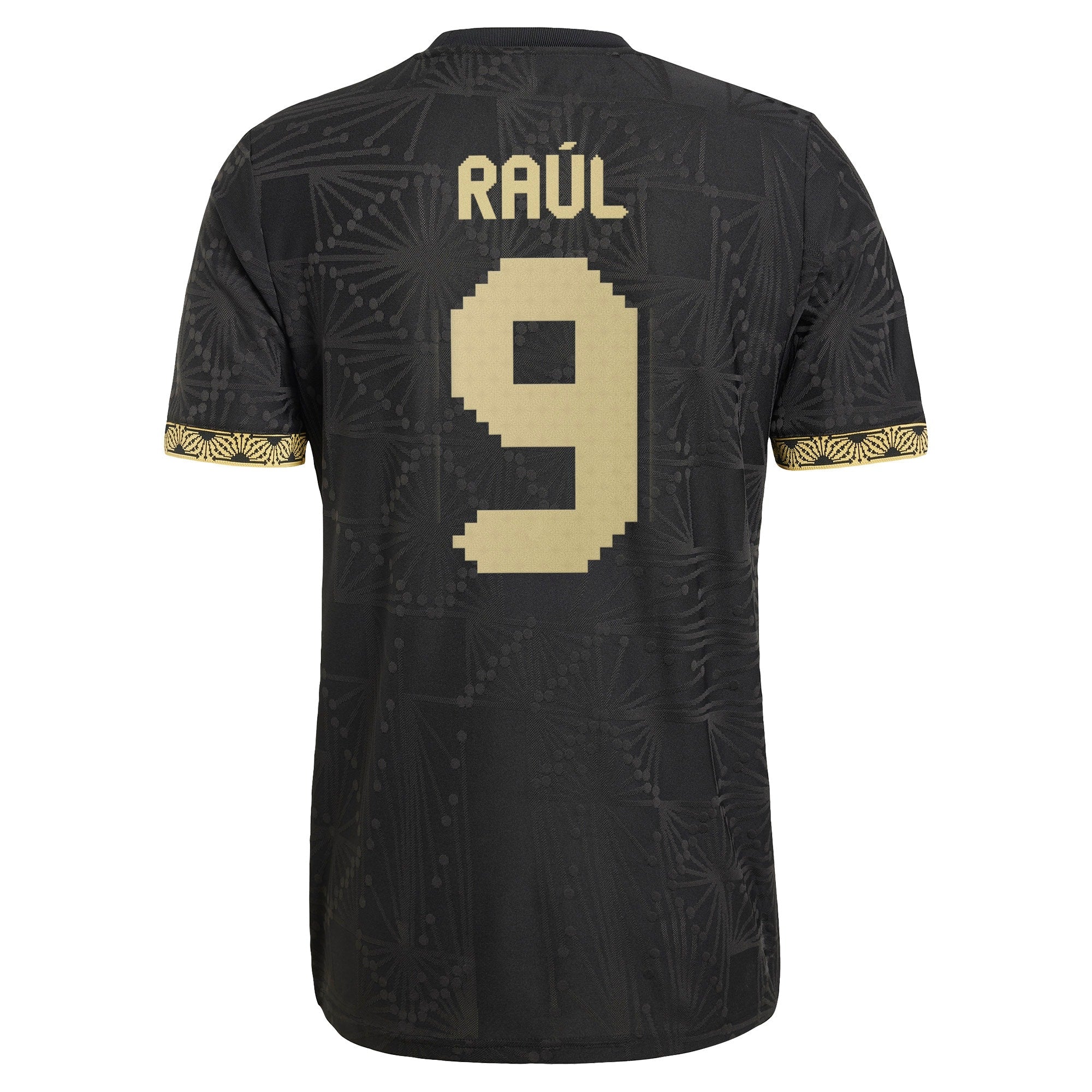 adidas Raul Jimenez Mexico 2025 Jersey in black with gold number 9 and name Raul on back
