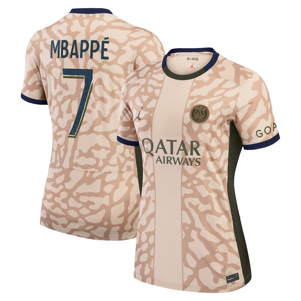 Kylian Mbappe Paris Saint-Germain  Brand Women's 2023/24 Fourth Stadium  Player Jersey – Tan