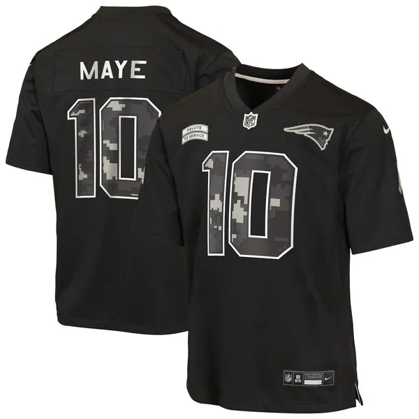 Drake Maye New England Patriots Soccer Intl Youth 2026 Salute to Service Game Jersey - Black