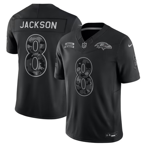 Lamar Jackson Baltimore Ravens Soccer Intl 2026 Salute to Service Stitched Limited Jersey - Black