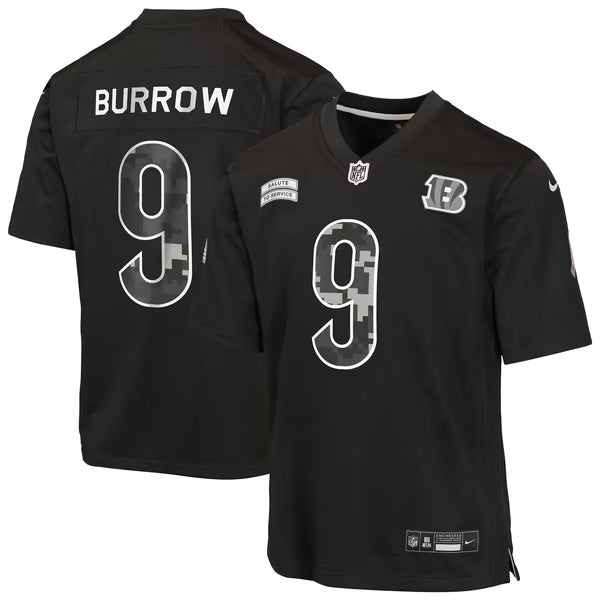 Joe Burrow Cincinnati Bengals Soccer Intl Youth 2026 Salute to Service Game Jersey - Black