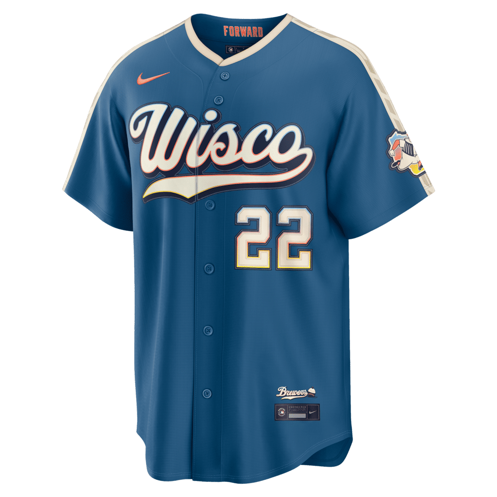 Soccer Intl Christian Yelich Milwaukee Brewers 2026 City Connect Stadium Jersey Mineral Blue