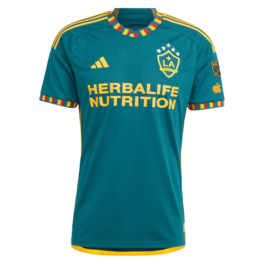 adidas LA Galaxy 2024 jersey in teal with vibrant accents and Herbalife Nutrition logo