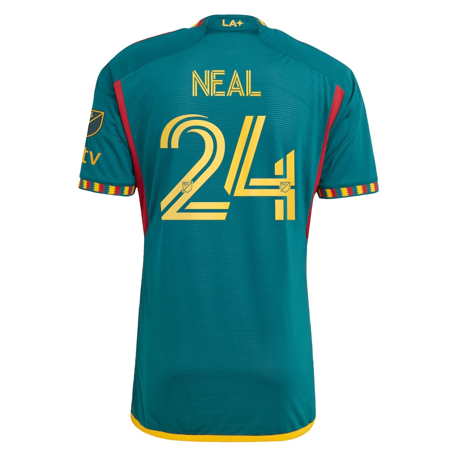 Back view of the adidas LA Galaxy 2024 jersey featuring player Neal and the number 24