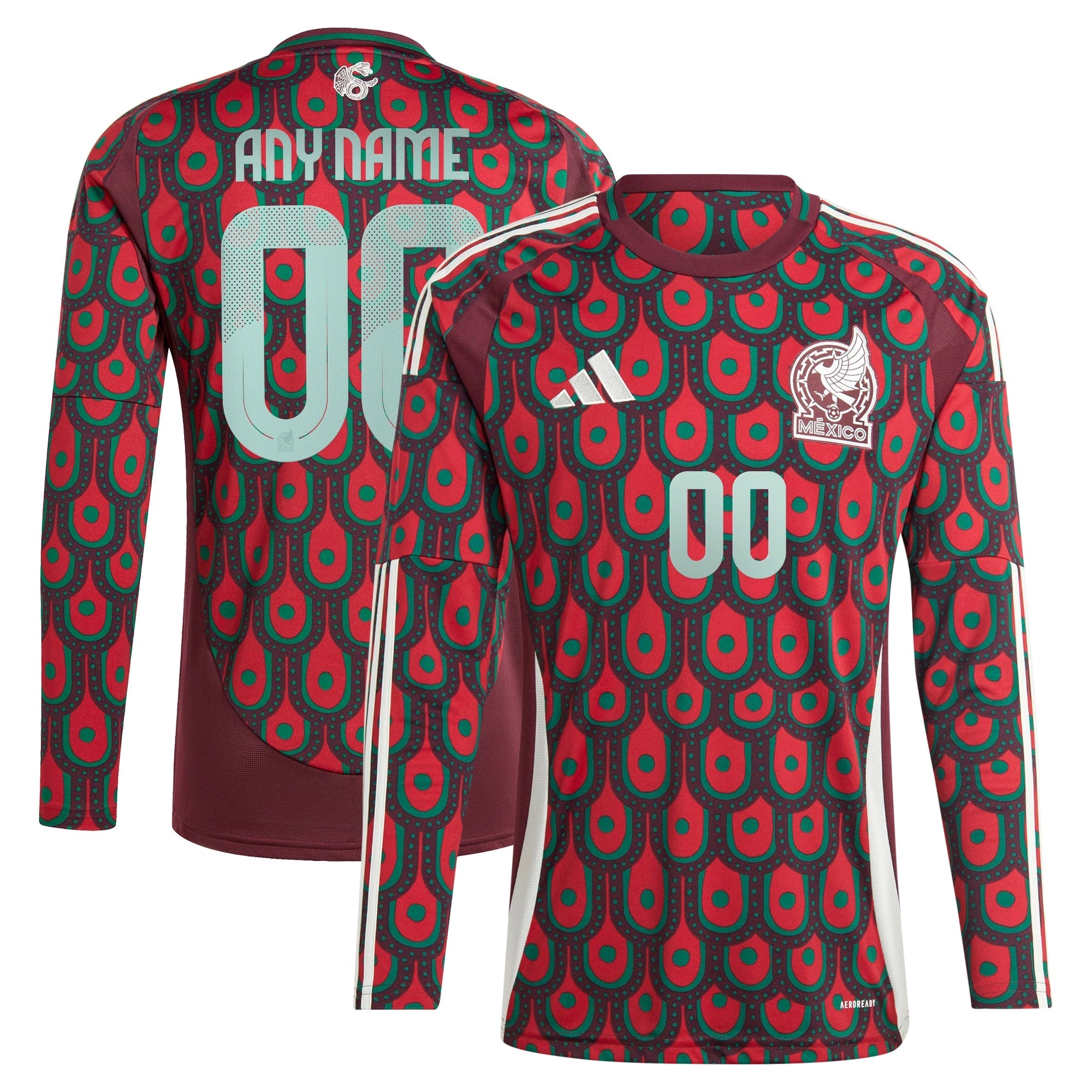 Mexico National Team 2024 Home Custom Long Sleeve Shirt - Burgundy