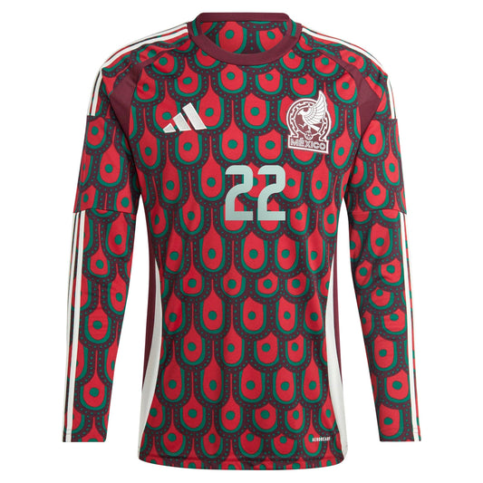 Hirving Lozano Mexico National Team 2024 Home Player Long Sleeve Shirt - Burgundy