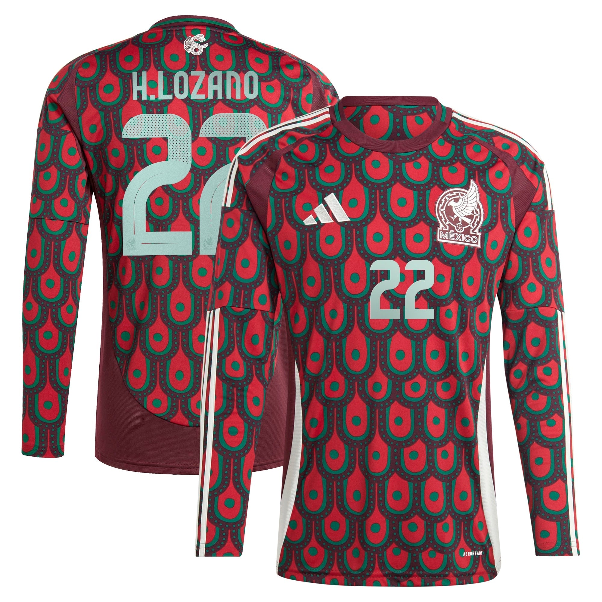 Hirving Lozano Mexico National Team 2024 Home Player Long Sleeve Shirt - Burgundy