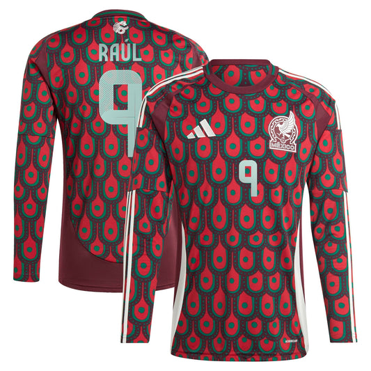 Raul Jimenez Mexico National Team 2024 Home Player Long Sleeve Shirt - Burgundy