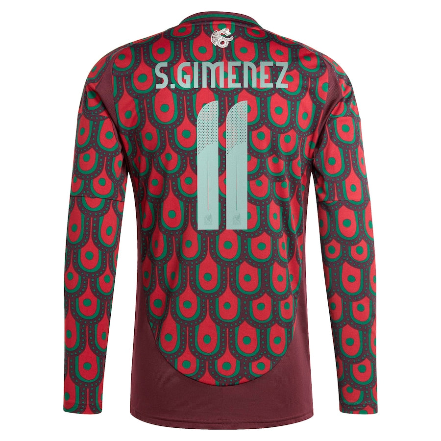 Santiago Giménez Mexico National Team 2024 Home Player Long Sleeve Shirt - Burgundy