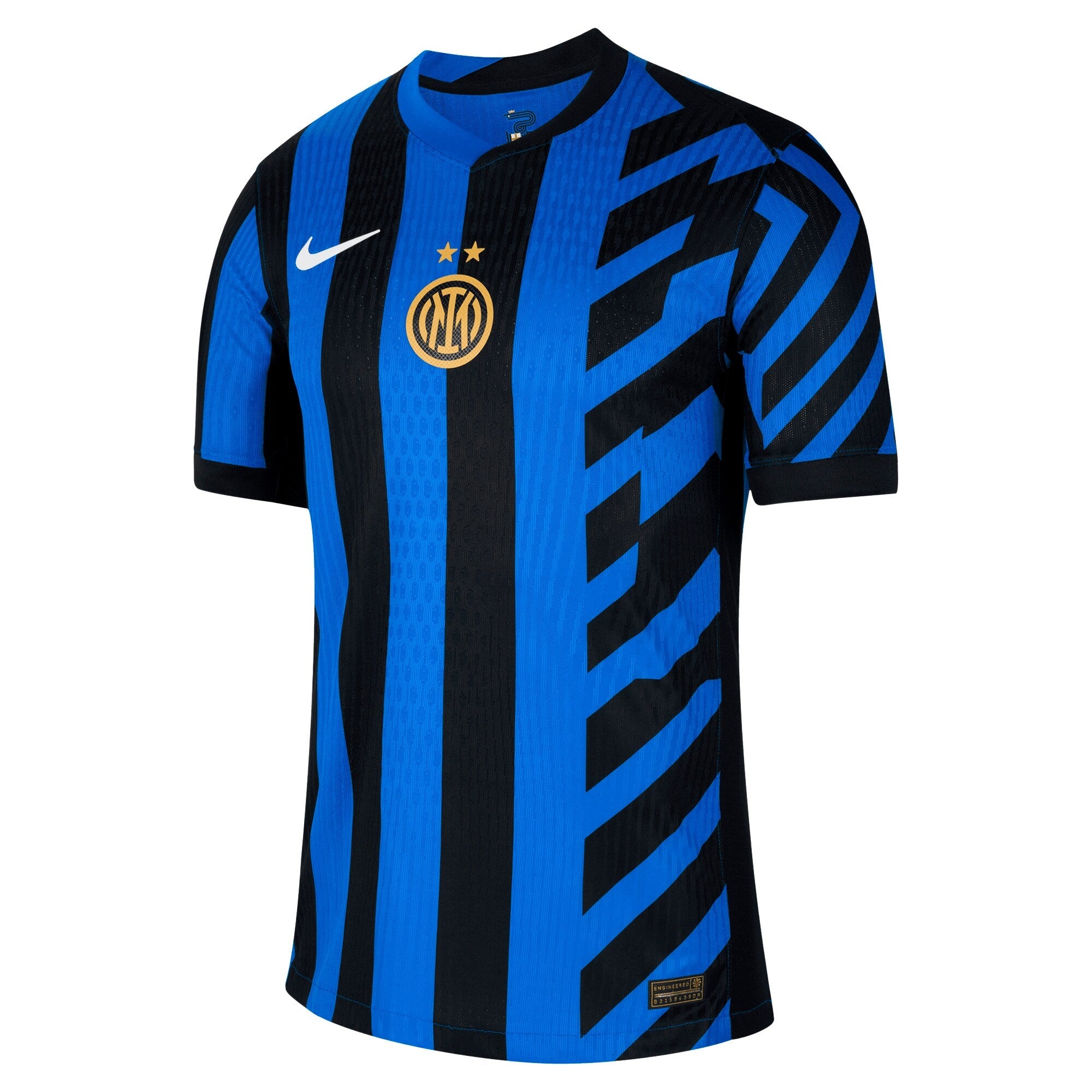 Nike Inter Milan 2025 home jersey with blue and black stripes and gold club logo on front