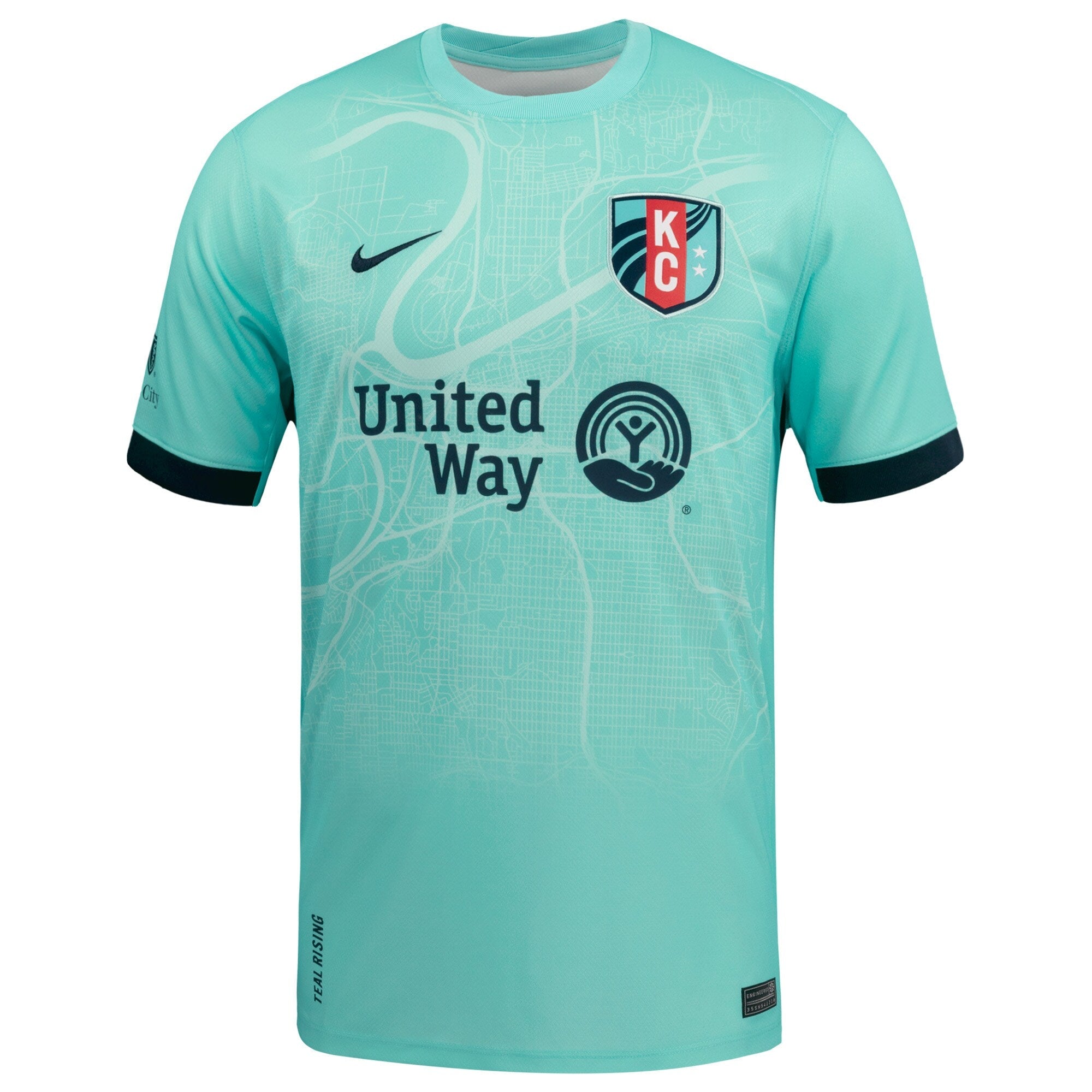 Nike Kansas City Current jersey in light teal with United Way logo and KC crest on front