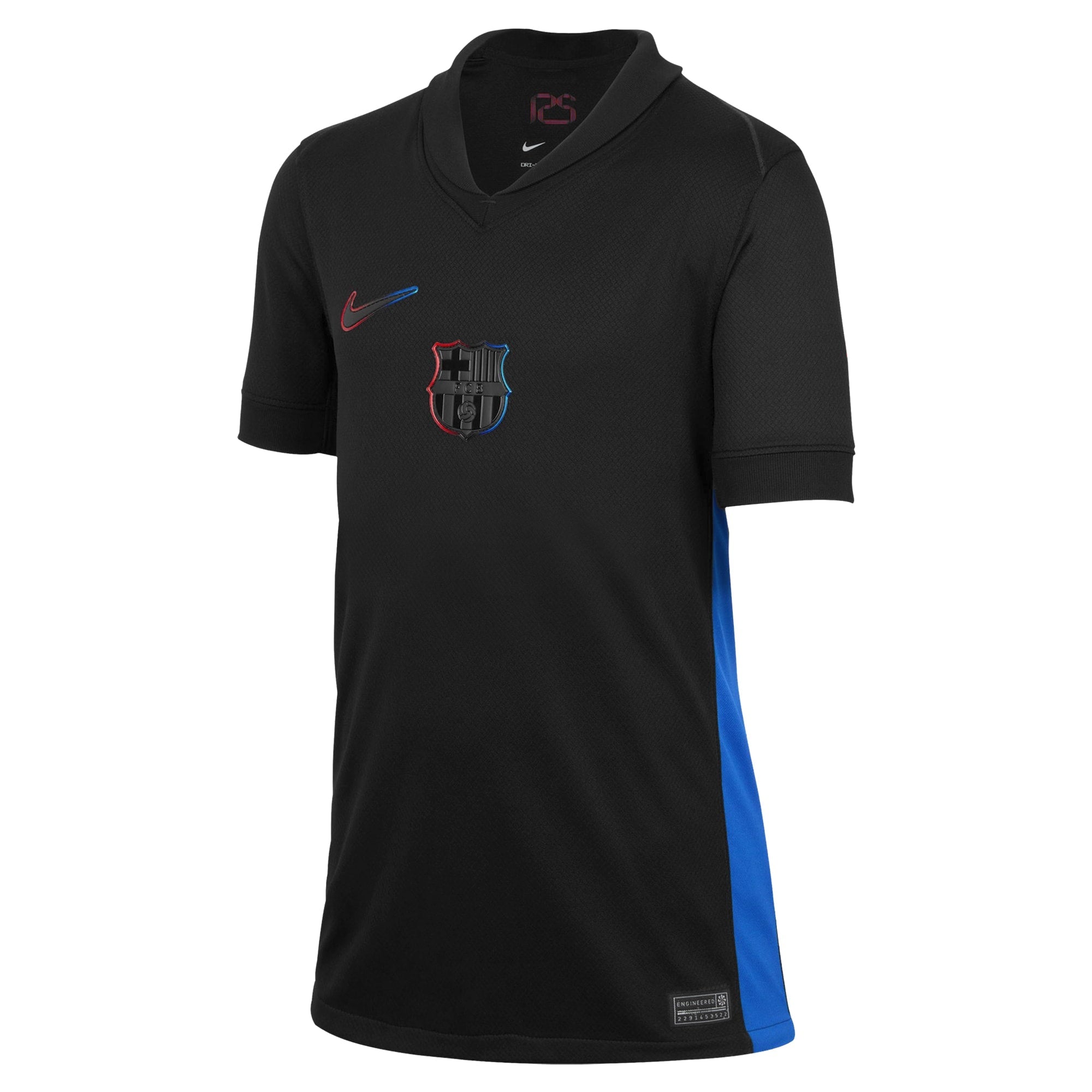 Nike Pedri Barcelona away jersey 2025 in black with blue side panels and team crest