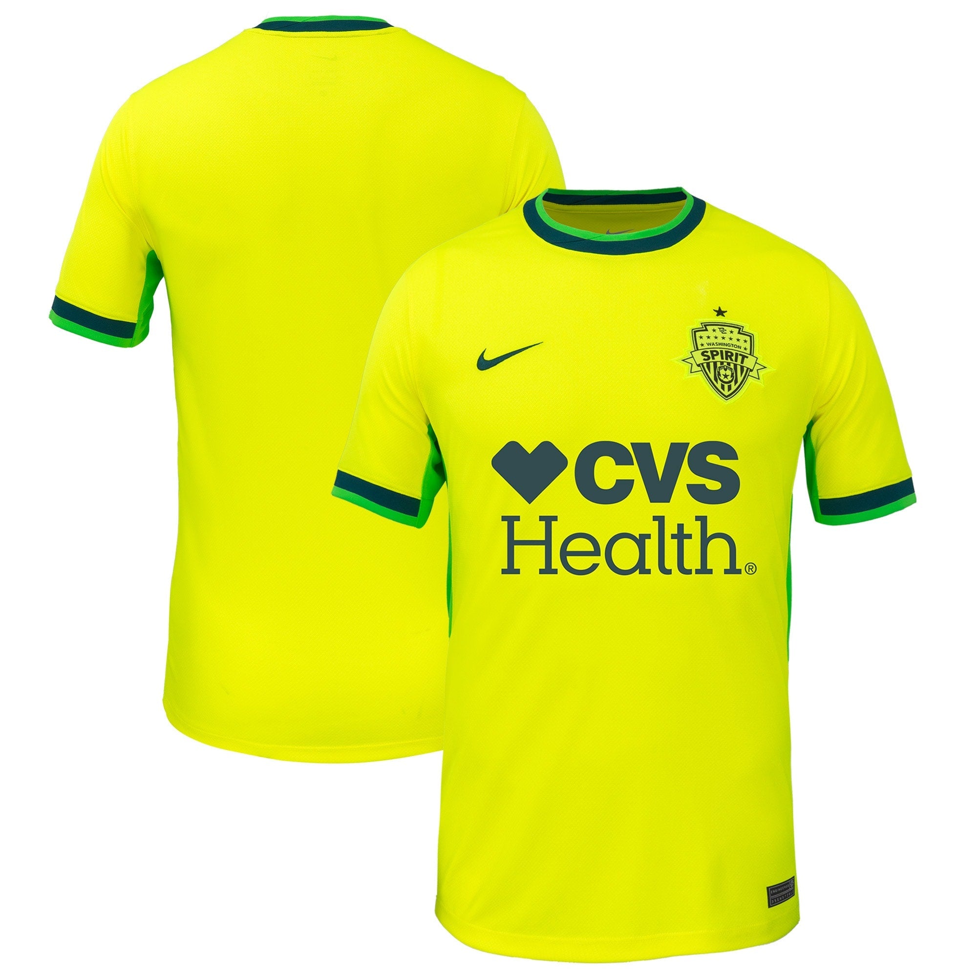 Nike Washington Spirit 2025 Shockwave Kit bright yellow soccer jersey with CVS Health 