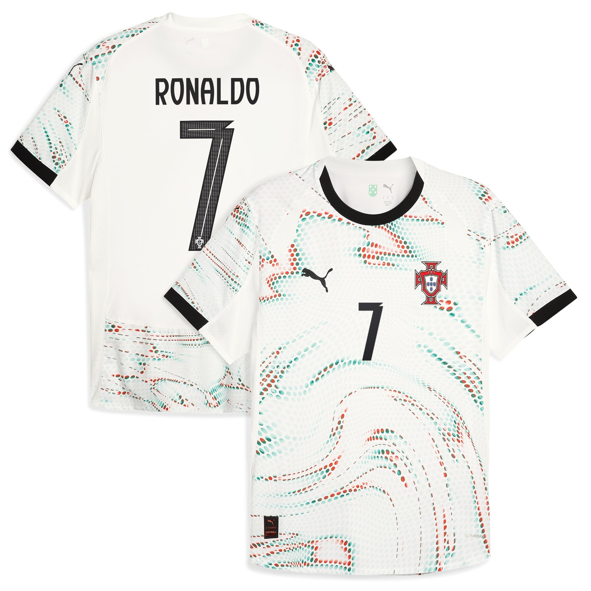 Puma Cristiano Ronaldo Portugal away jersey 2025 white football shirt with number 7 and black collar