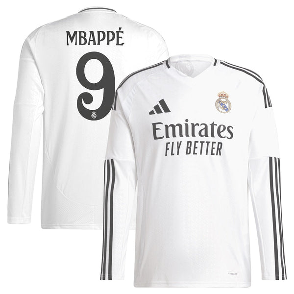 Kylian Mbappé 9 Real Madrid adidas 2024/25 Home Long Sleeve Player Jersey - White